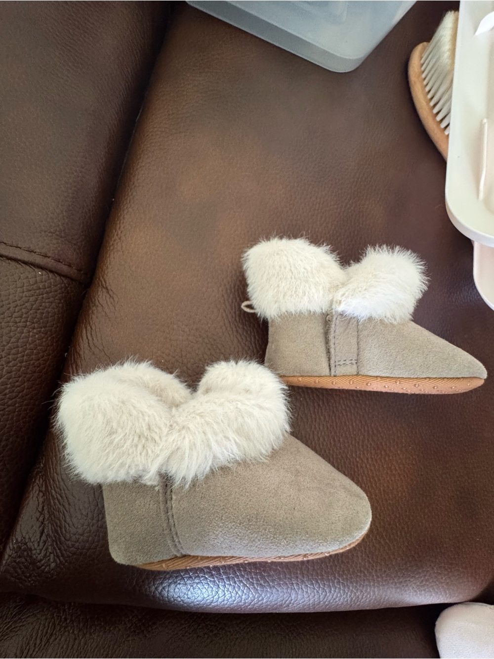 Old Navy Suede-Look Baby Booties with Cream Fur Trim